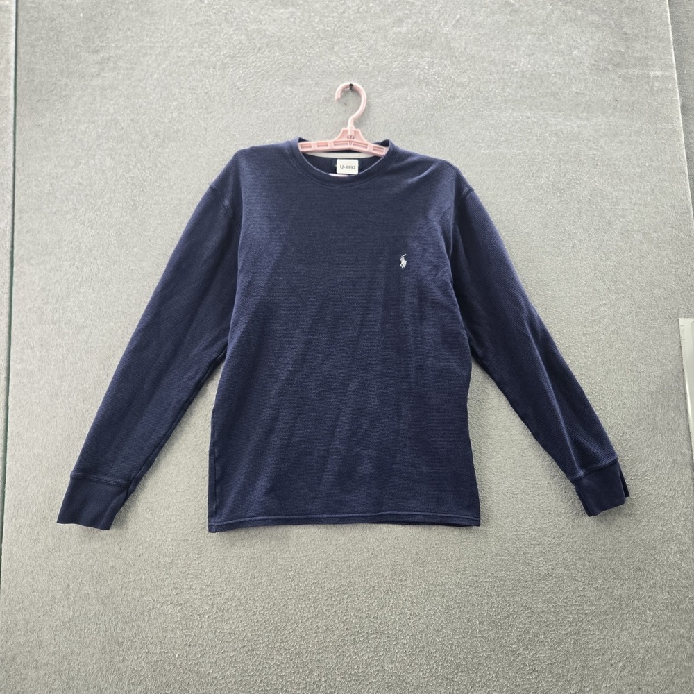 Polo Ralph Lauren Men Shirt M Navy Long Sleeve Waffle Knit Logo Embroidered READ